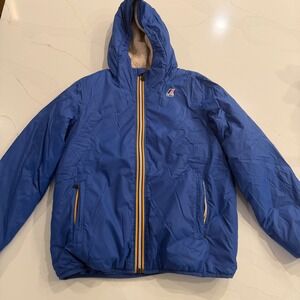 K Way Kids Reversible Blue Sherpa Lined Hooded Jacket Size 12 Years